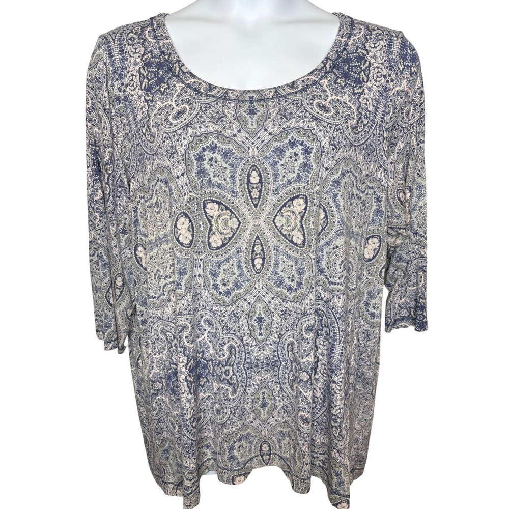 Artisan NY Womens Blue Paisley Medallion Tunic Top Sz 2X‎ Flowy Boho Ornate